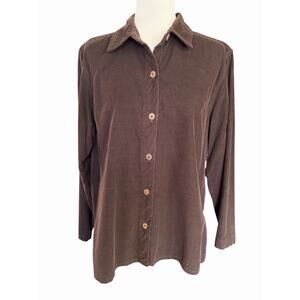 Caribbean Joe Shirt Corduroy Womens XL Chocolate Brown Casual Western Coastal
